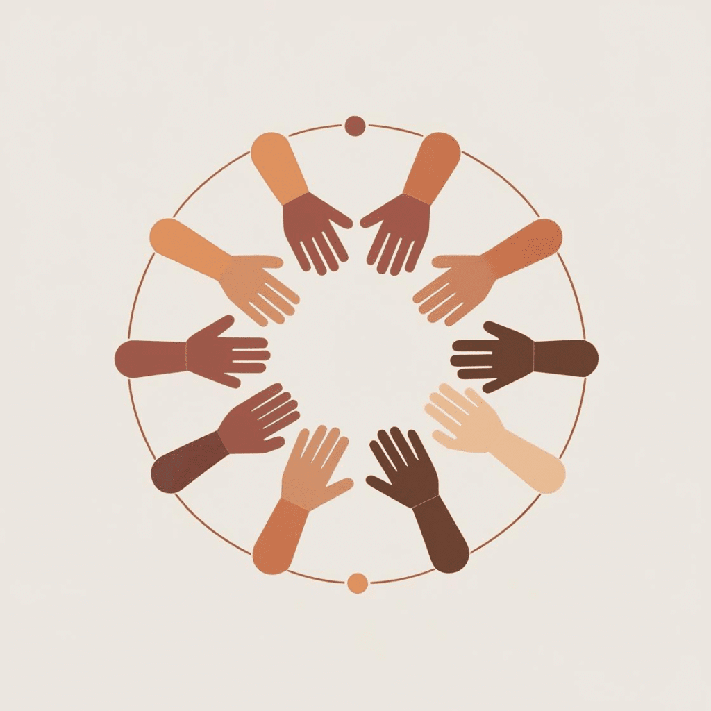 Untitled design (2) Icon of people standing in a circle, reflecting community-centered leadership and compassionate collaboration"